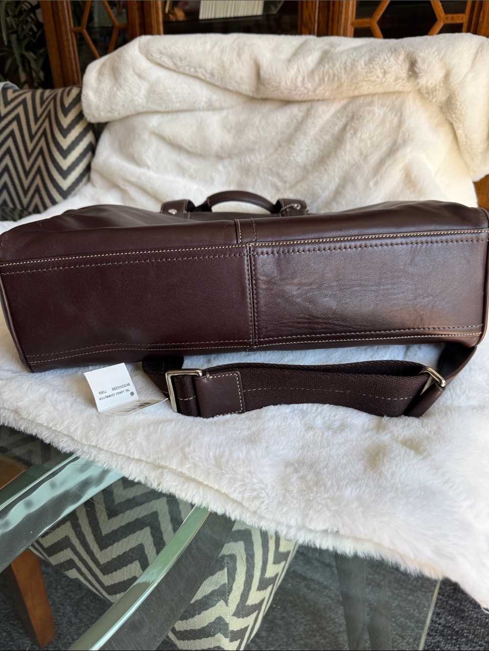Coach Mahogany Brown Leather Briefcase with Shoulder Strap and Silver Accents 🤎 - Picture 5 of 16